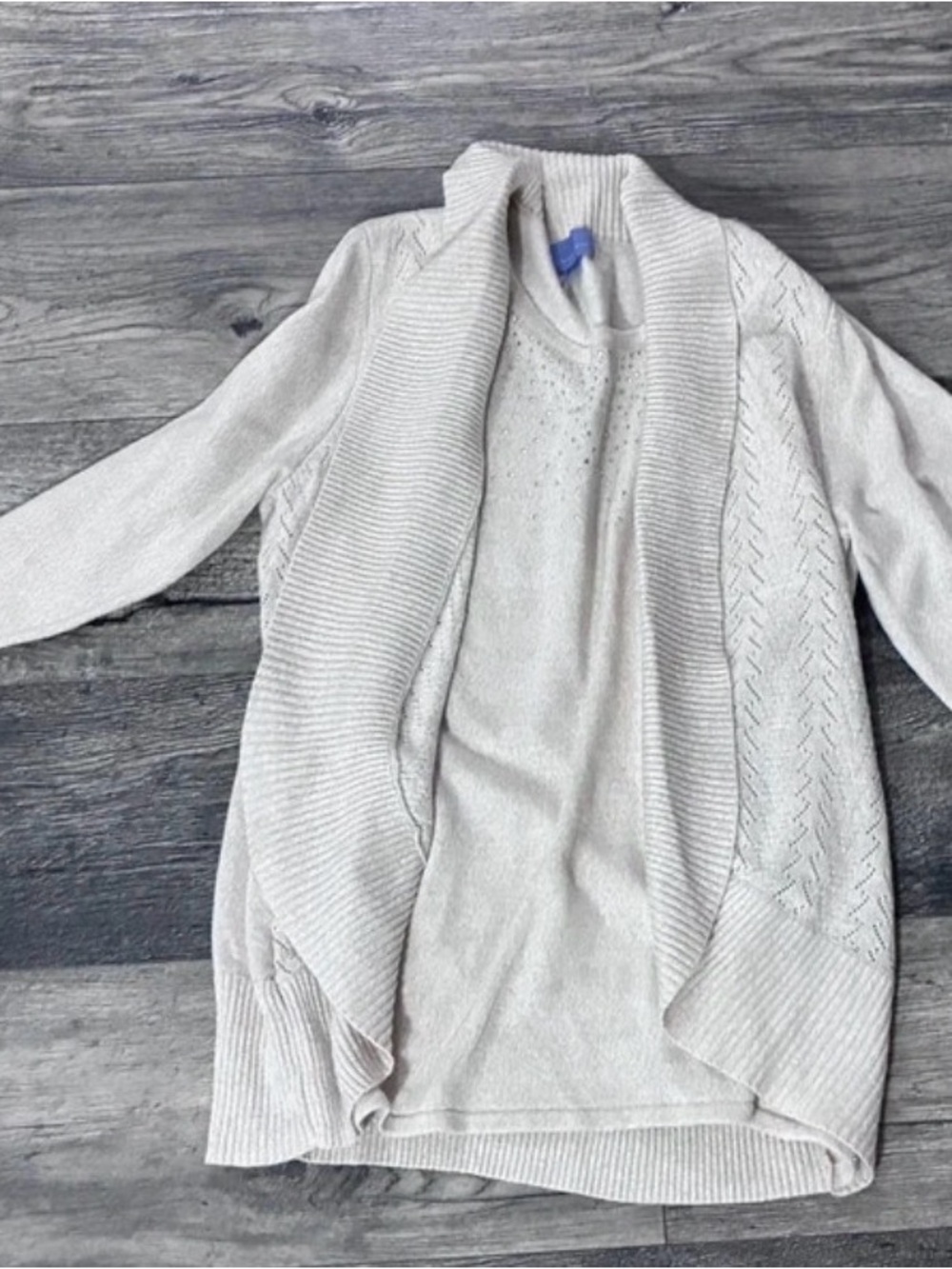 Laura Scott Cream Open-Front Draped Cardigan
